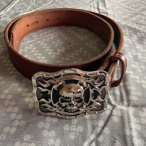leather belt and skull buckle